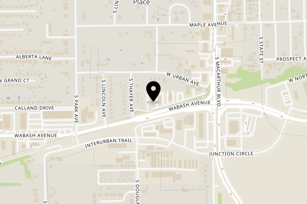 Map showing the location of Puerto Vallarta Mexican Restaurant on 1101 Wabash Ave in Springfield